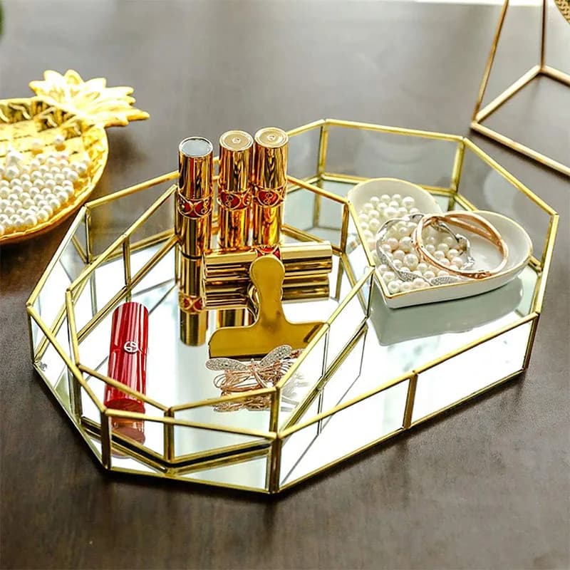 Opbergglas Opbergvak Thuis Keuken Gouden Dienblad Eenvoudige Sieraden Cosmetische Decoratie Retro Koperen Thee Opbergbakken