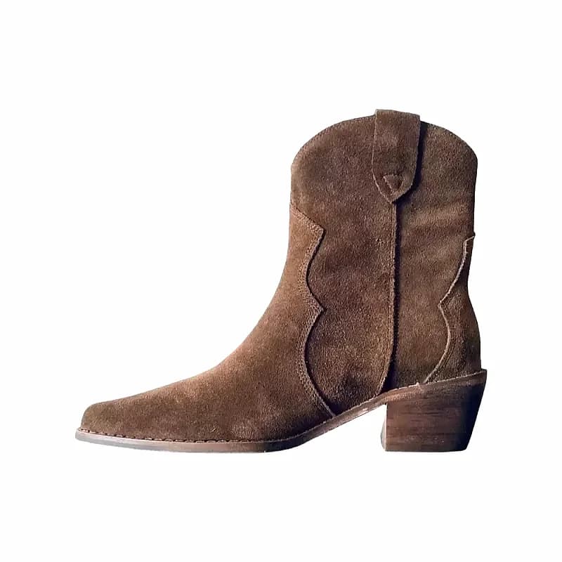 Dames Chelsea Laarzen voor Lente Herfst Koe Suede Puntige Teen Dikke Hak Gestikte Enkellaarsjes Winter Schoenen Vrouw Westerse Botas