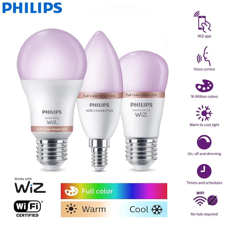 Philips Smart LED A60 P45 B35 WiZ-lampen E14 E27 Schroeflicht Bluetooth 220-240V Full Color dimbare lamp CRI90 Mobiele bediening