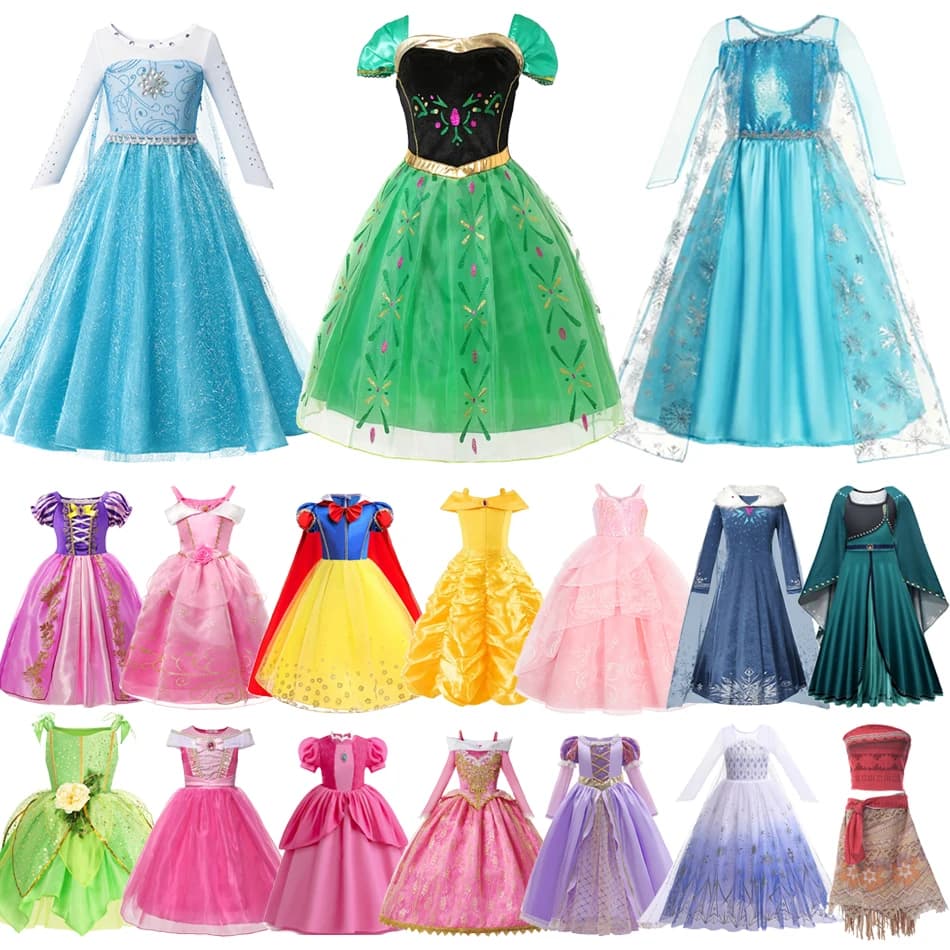 Meisjes Prinses Jurk Kinderen Elsa Anna Sneeuwwitje Aurora Belle Rapunzel Perzik Halloween Kostuum Kinderen Verjaardagsfeestje Kleding