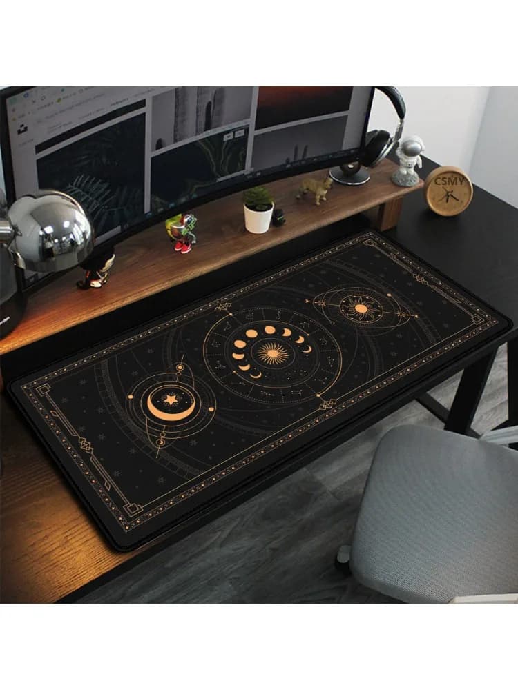 Zwart Goud Maan Ster Waarzeggerij Zodiac Astrologische Teken Tafelmat Zodiac Sterrenbeelden Muismat Toetsenbord Tapijt Desktop Mat