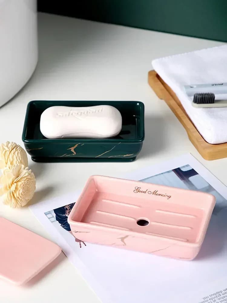 Lichte luxe zeephouder Keramische rechthoek Huishoudelijke badkameraccessoires Zeepbakjehouders Toiletorganisator Keukenopslag