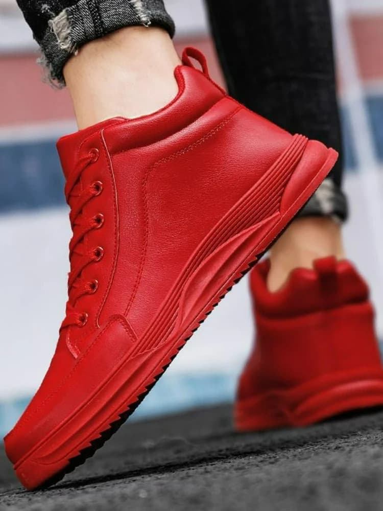 Hot Herenschoenen PU Lederen Sneakers Mode Hip Hop Casual Schoenen Rood Platform Mannelijke Loopschoenen Designer Hoge Top Tennisschoen