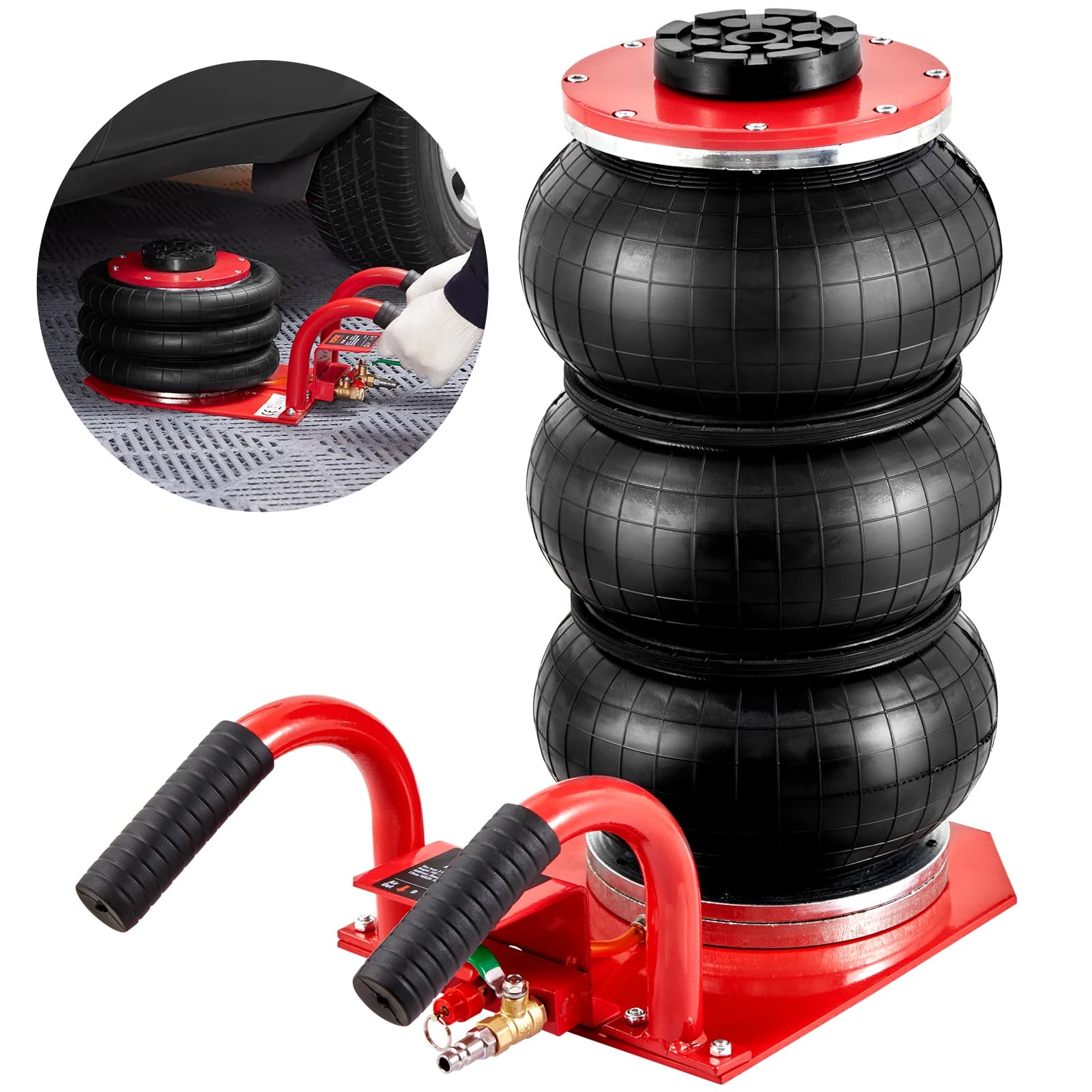 SucceBuy Triple Bag Air Jack 3 Ton (6600 lbs) Capaciteit Draagbare pneumatische autokrikken Zwaar uitgevoerd en snel heffen voor garagereparatie