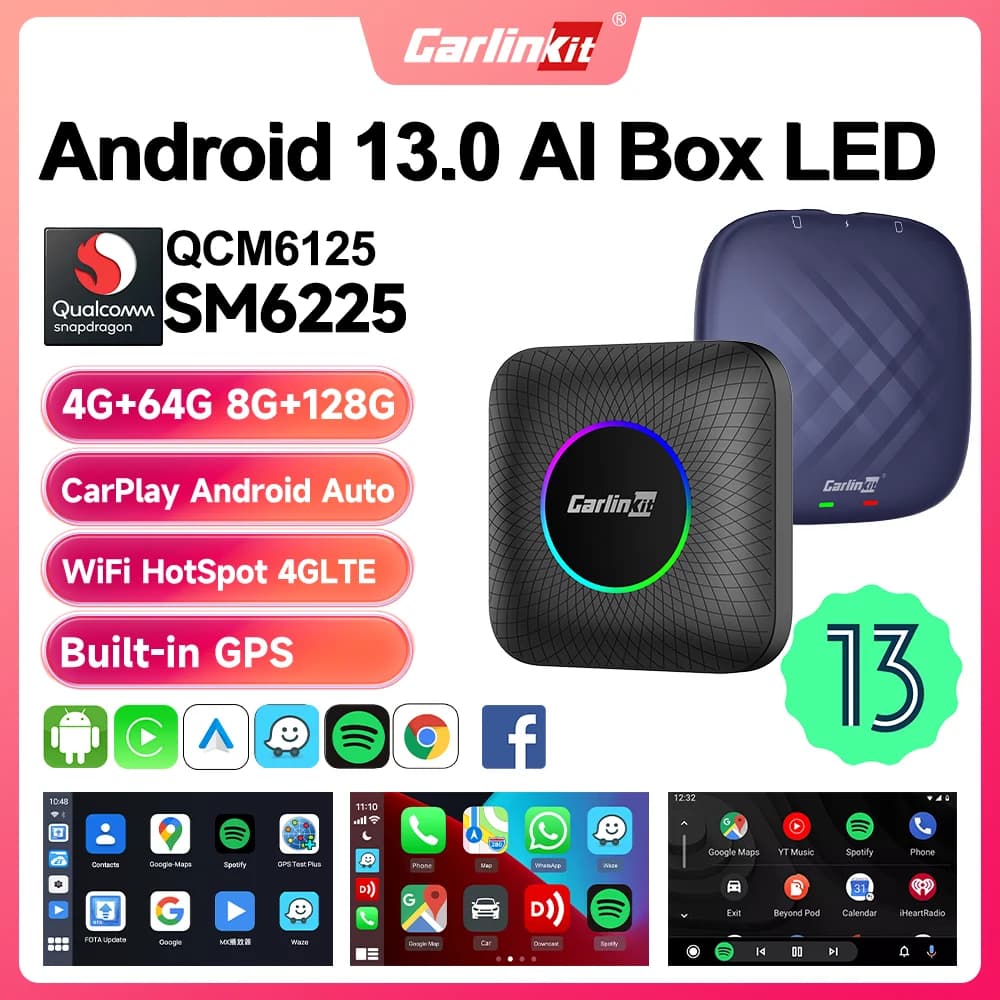 2026 CarlinKit CarPlay AI Box Android 13 SM6225 6125 8-Core Android Auto Draadloze CarPlay-adapter WiFi 4GLTE Connect GPS 64G 128G FOTA-upgrade voor