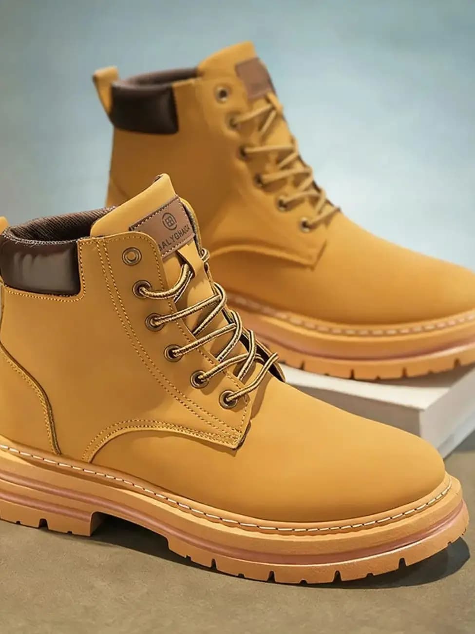 1 paar MAINALUN Heavy-Duty All-Terrain hoge laarzen voor heren en dames - Bovenwerk van PU/stof, beige/bruin veterlaarzen met veters