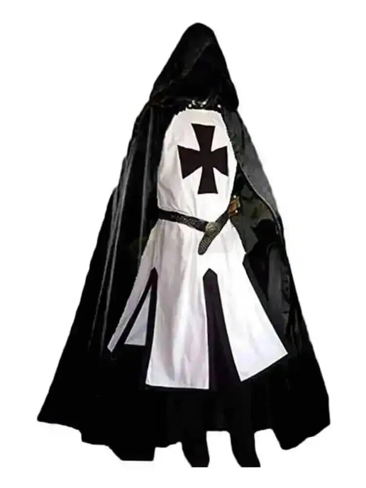 Middeleeuwse S-4XL Crusader Heren Tempeliers Tuniek Cosplay Kostuums Renaissance Halloween Wapenrok Warrior Zwarte Pest Mantel Top