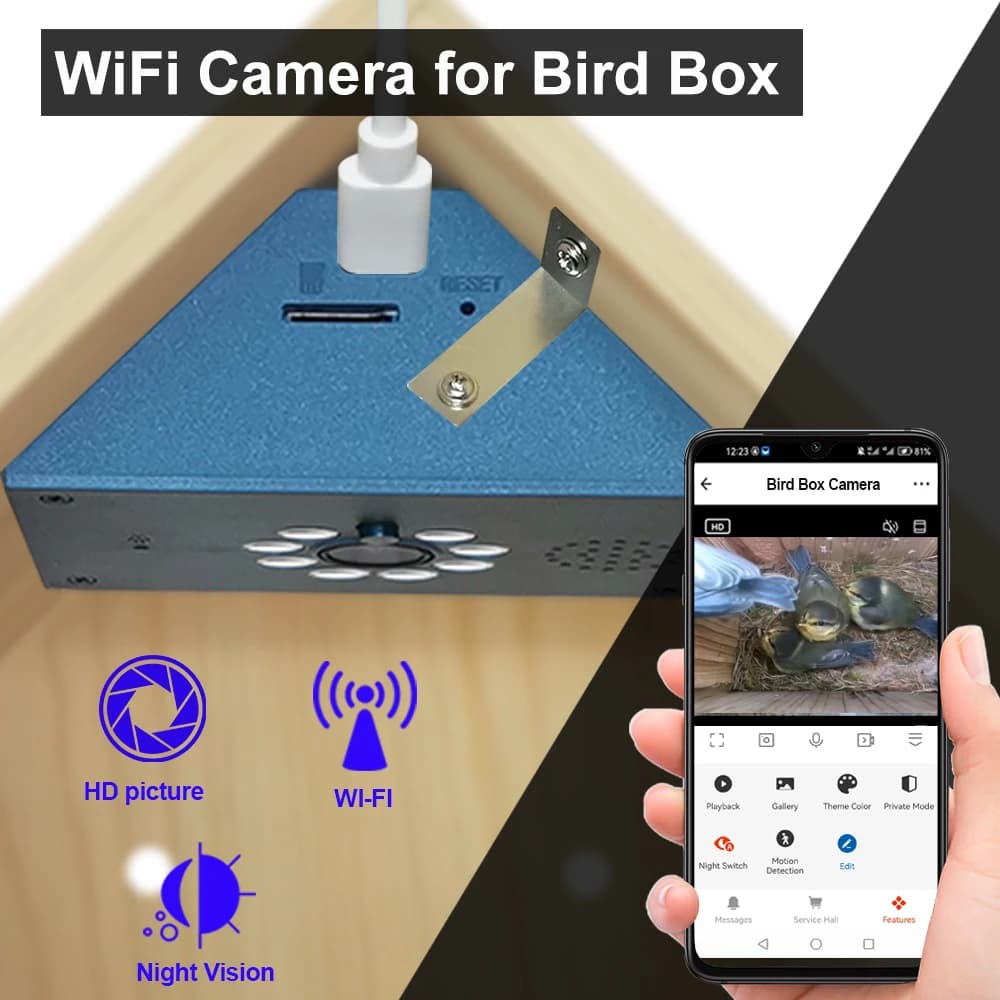 Tuya Smart Life WiFi HD Camera voor Vogelhuis, Draadloze APP Afstandsbediening, Live View, Nachtzicht, Plug-in Voeding, Eenvoudige Installatie, DIY