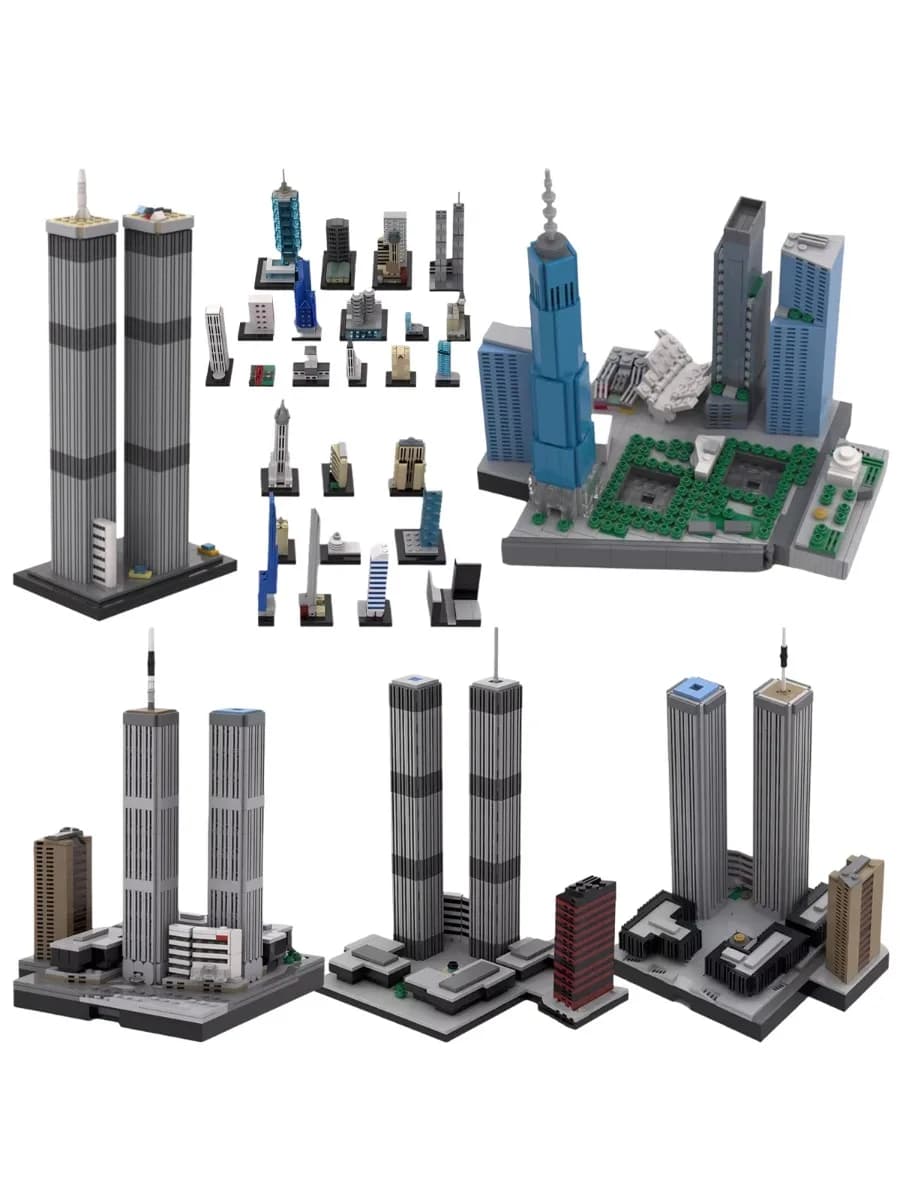 MOC World Center Trade Architecture Modulair Scenario Towers Twin Street View Bouwstenen Model DIY Volwassen Collectie Speelgoed Cadeau