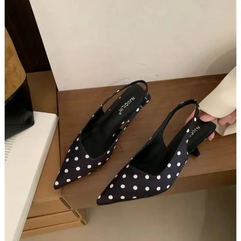 2026 Lente Nieuwe Merk Pumps met Spitse Teen, Slingback, Dunne Hak, Platte Instapper, Elegante Dames Sandal, Modieuze Stippen Schoenen
