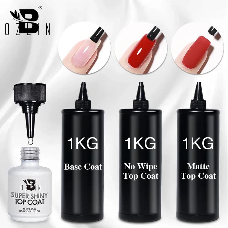 Bozlin 1Kg Super Glanzend Top Coat Uv Base Gel Polish Matte Top Coat Versterken Gel Langdurige Stralende Soak off Nail Art Varnish