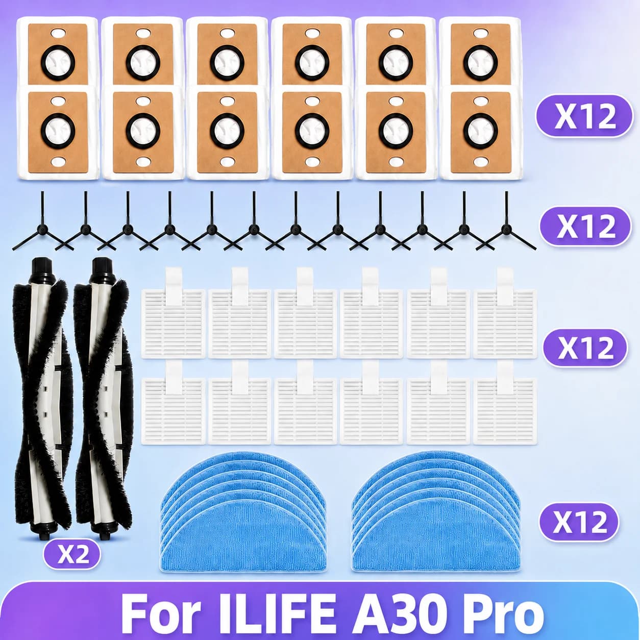 Compatibel Voor (ILIFE A30 Pro) Vacuüm Onderdelen Hoofdrol Zijborstels HEPA Filter Mop Doek Stofzak Accessoires