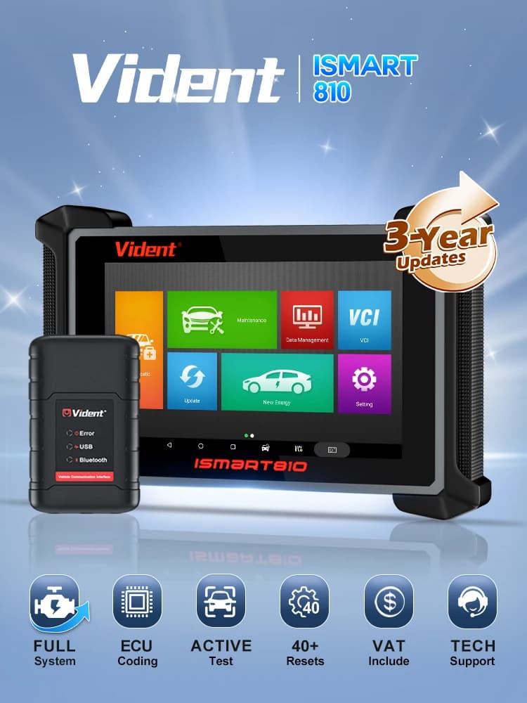 VIDENT iSmart810 All Systems Auto Diagnose Tool Sleutelprogrammering Bidirectionele Controle Scantools ECU Codering OBD2 Scanner 40+ Resets
