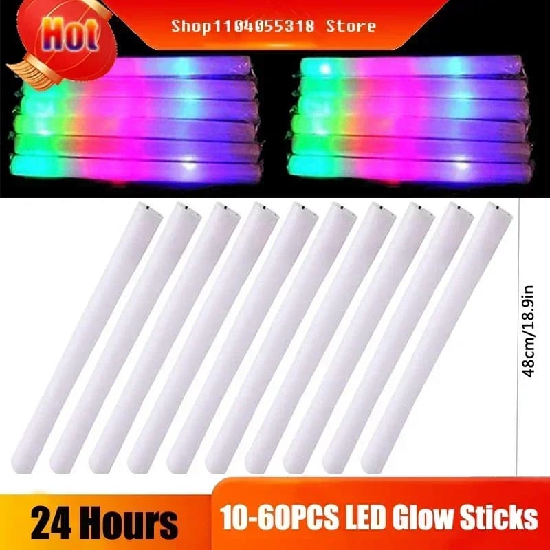 10/20/30/40/50/60pcs LED Glow Sticks Kleurrijke RGB Glow Foam Stick voor Kerst Verjaardag Bruiloft Glow in The Dark Feestartikelen