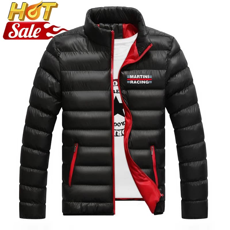 Herenjas met opstaande kraag Hoodies Herfst en winter Effen kleur Jas Martini Racing Logo Print Vrije tijd Koudbestendig Warm jack