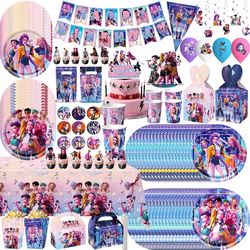 Gelukkige Verjaardag Feestdecoratie Karakter Anime Servies Bord Beker Ballon Set Banner Achtergrond Cadeautas Sleutelhanger Feestartikelen