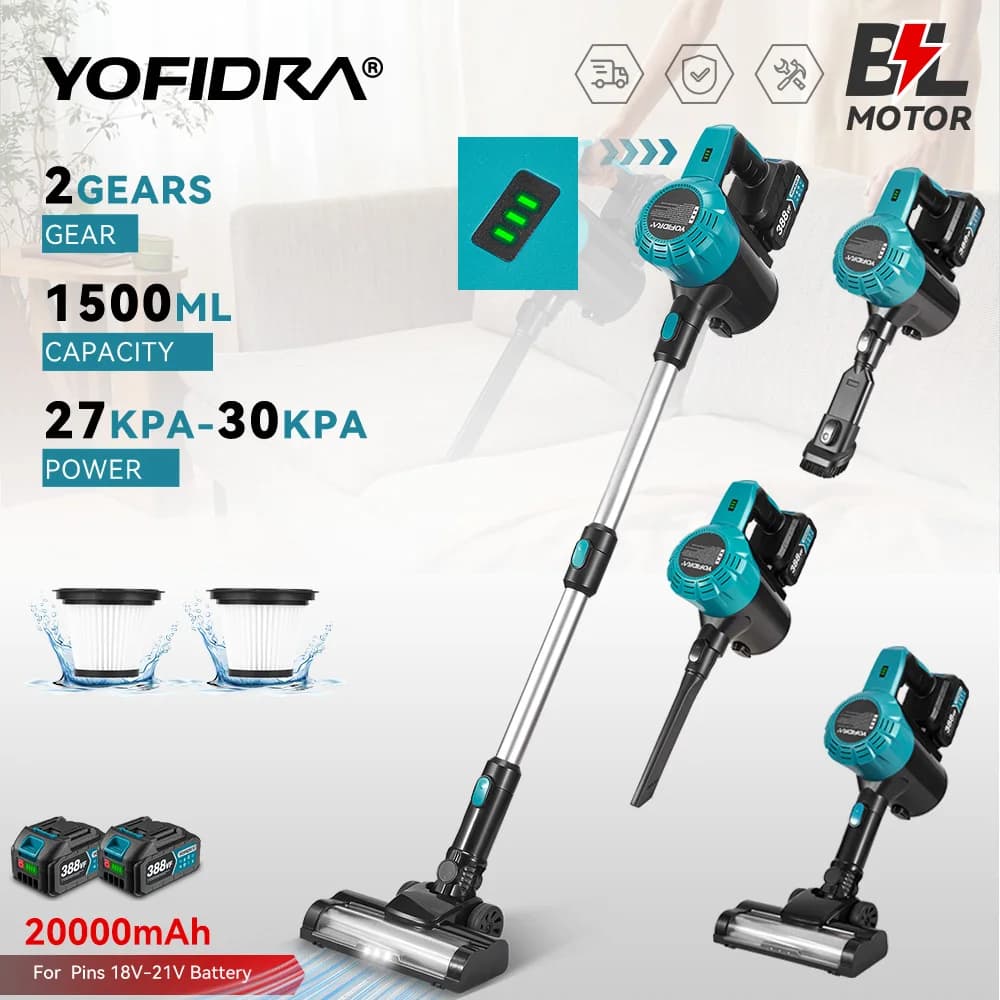 YOFIDRA 1800W Borstelloze Stofzuiger 30KPa 1.5L Draagbare Krachtige Zuigkracht Huishoudelijke Reiniging Gereedschap Voor Makita 18V Batterij pin