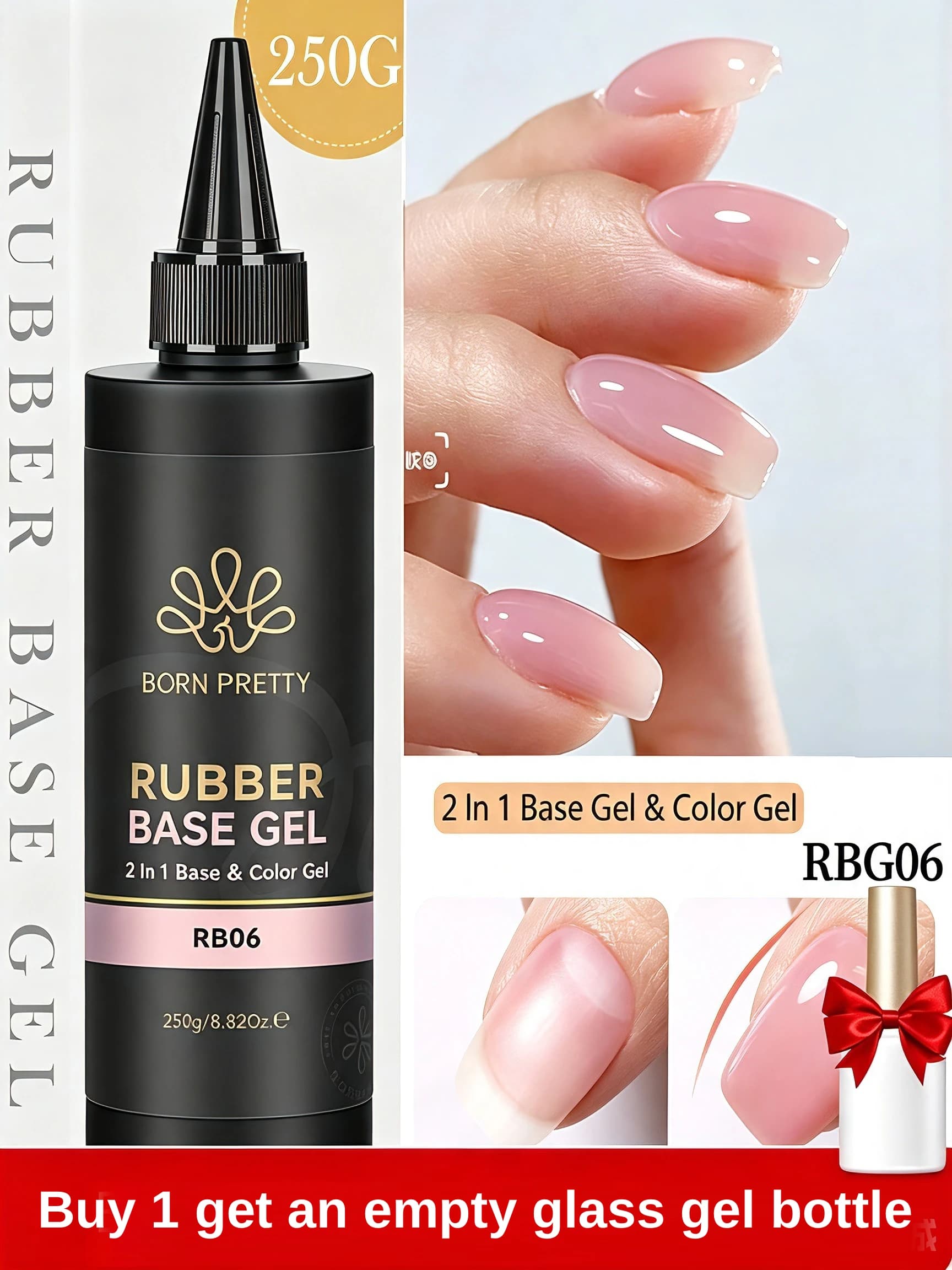 BORN PRETTY 250g rubberen basisgel bijgevuld pakket Jelly melkwit naakt semi-permanente losweken zelfnivellerende bouwgel