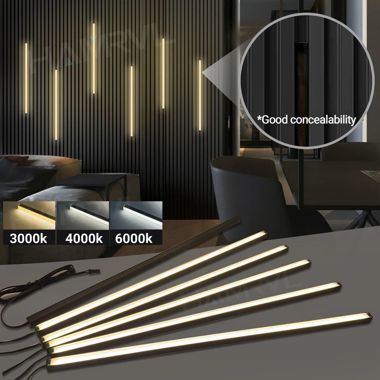 LED-inbouwverlichting LED-striplicht voor houten lattenwandpaneel in parallel met aanraaksensor, zelfklevend voor lattenwanddecoratie