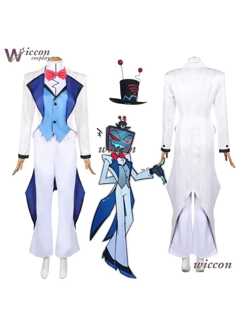 2025 Nieuwe Anime Hazzbin 2 Cosplay Hotel VOX Cosplay Kostuum Wit Pak Top Broek Vrouwen Mannen Halloween Rollenspel Kleding