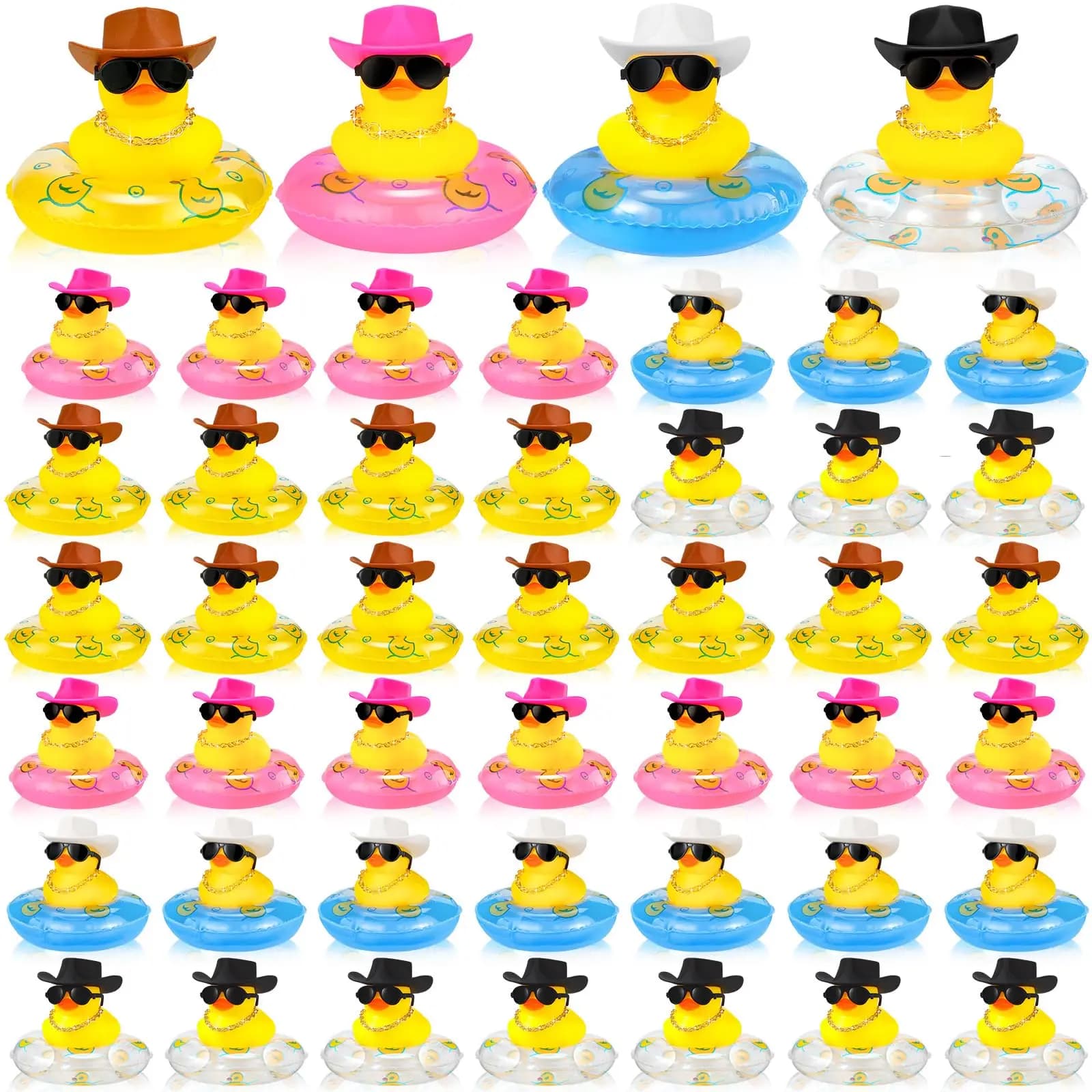 6-60 Set Cowboy Badeend Bulk Mini Auto Gele Duckies Badspeelgoed Feestartikelen met Mini Hoed Zwemmen Cirkel Ketting Zonnebril
