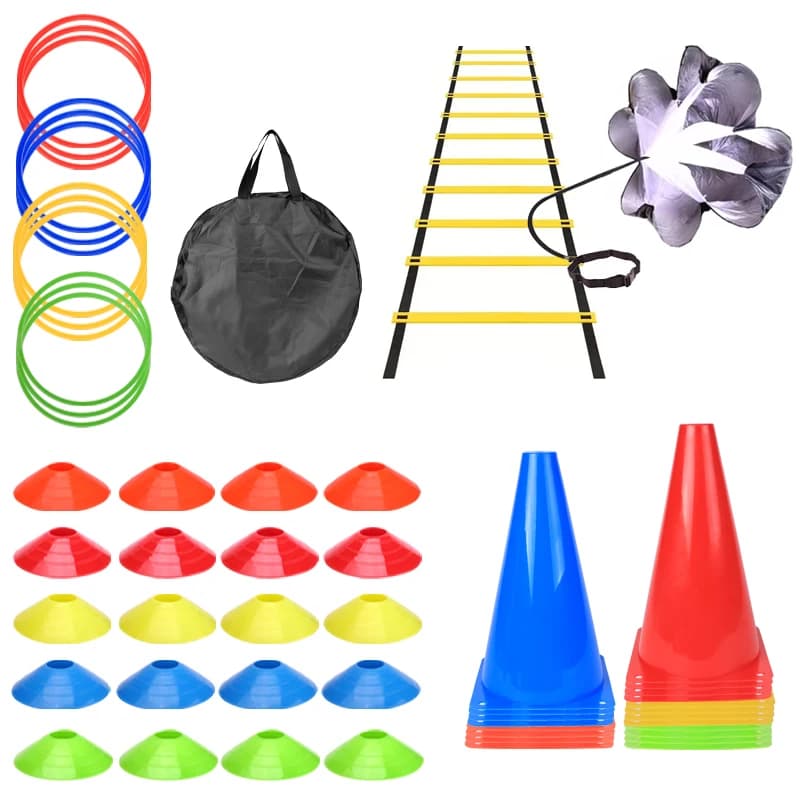 Outdoor Speed Agility Training Kit Voetbaltrainingsset Agility Ladder Logo Schijven Weerstand Paraplu Logo Emmer Springhoepel