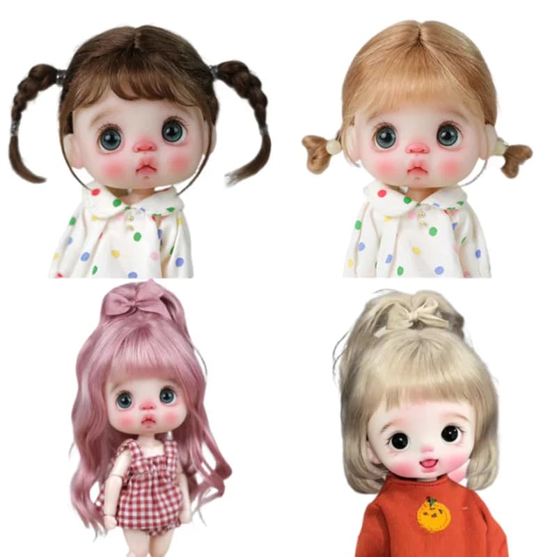 Ob11 Pruik Mohair Zacht Schattig Vlecht Haar Pony Lang Haar Pop Speciale Pruik Multi-Color Voor 1/8 ,1/12 Bjd Pop Accessoires 5-6 Inch