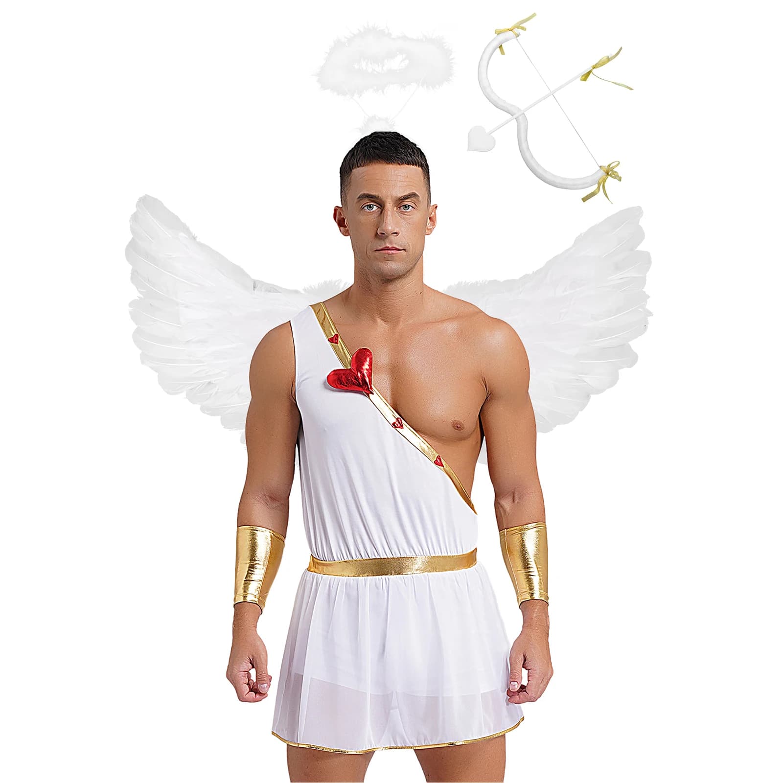 Mannen Halloween Cupido Prinses Cosplay Kostuum Hart Romper Jurk Veer Engelenvleugels Haarhoepel voor Festivals Valentijnsdag Geschenken