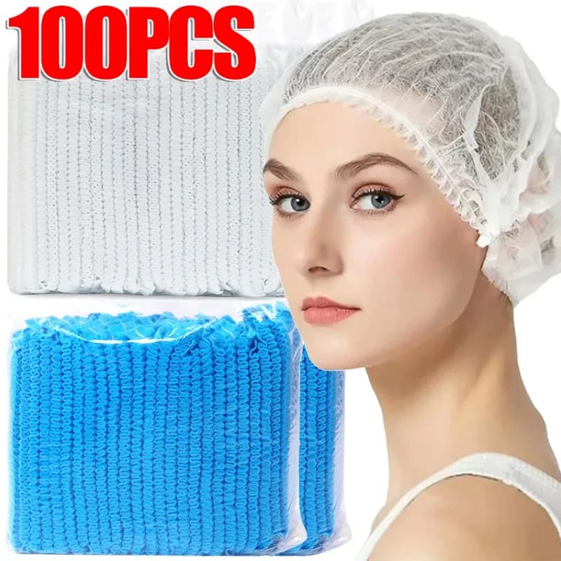 50-500 Stuks Wegwerp Steriele Bouffant Caps Werkkap Stretch Net Head Cover Niet-geweven Stof Hoed Voor Koken schoonmaken Bescherming