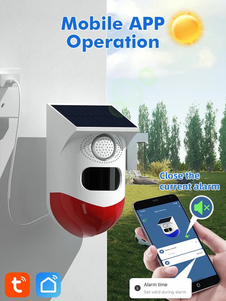 Tuya Smart Wifi Infrarood Bewegingsmelder Solar Outdoor Pir Draadloze Strobe Sirene Detector Geluid Alarm Waterdichte Afstandsbediening
