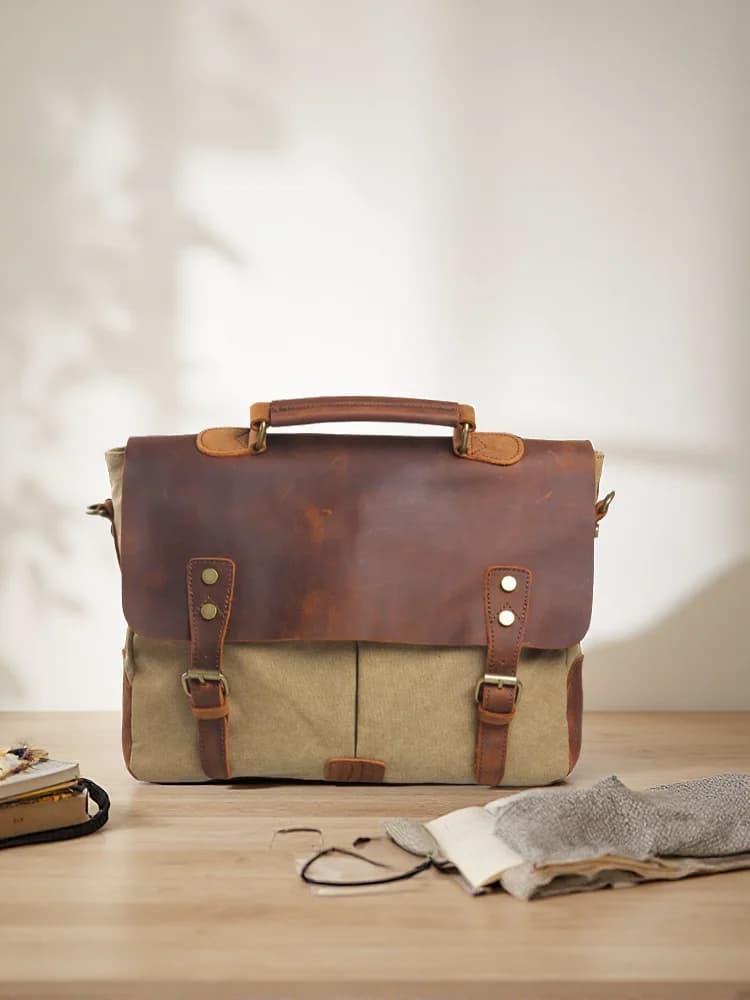 Vintage Gewaxt Canvas Mannelijke Messenger Bag Geolied Lederen Zakelijke Tas Grote Capaciteit School Laptop Crossbody Tassen Voor Mannen
