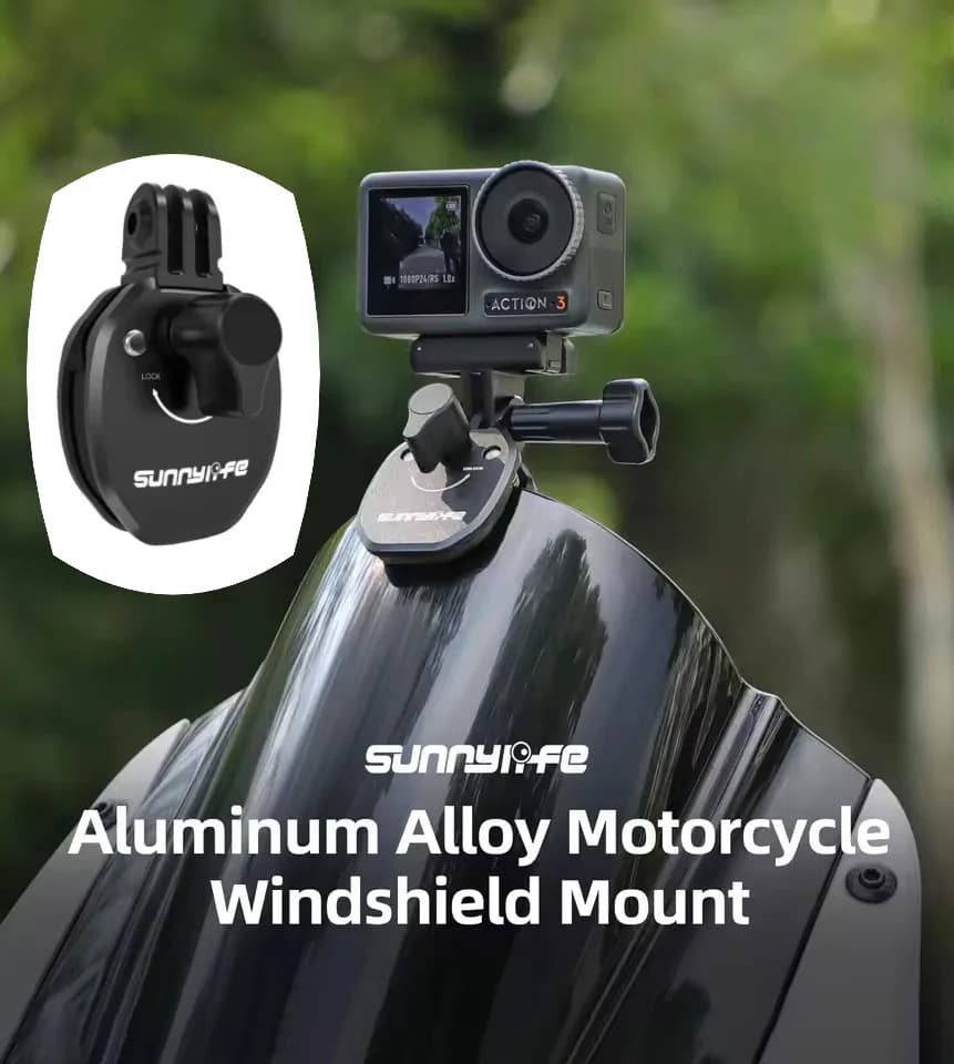 Sunnylife Motorfiets Voorruit Clip voor Insta360 X5 DJI Action 5 Pro GoPro DJI Pocket 3 Camera Aluminium Mount accessoires