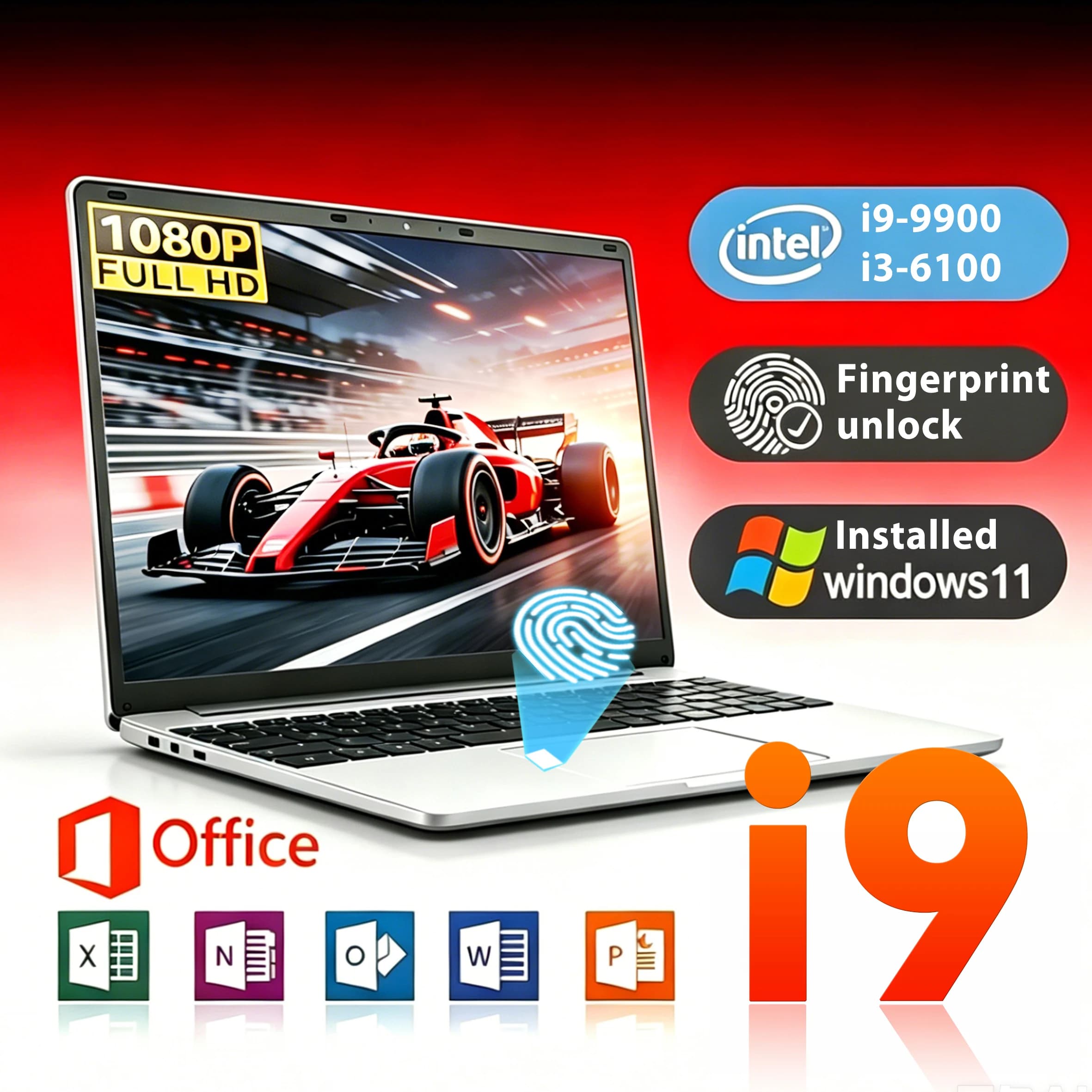 2026 Intel Core i9-9900/i3-6100 15,6 inch laptop, 16GB RAM, 1/2TB SSD, Windows 11 Pro, vingerafdruksensor, Office, games, backlit toetsenbord