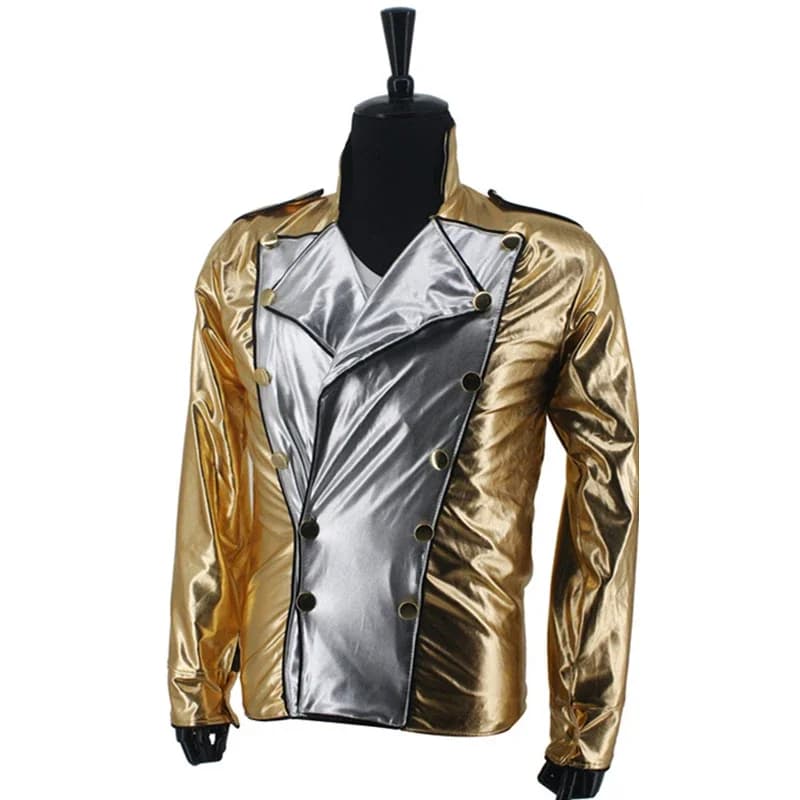 Dance King of Michael Jackson History Golden Spandex Double Breasted Jacket Performance Halloween-kostuums