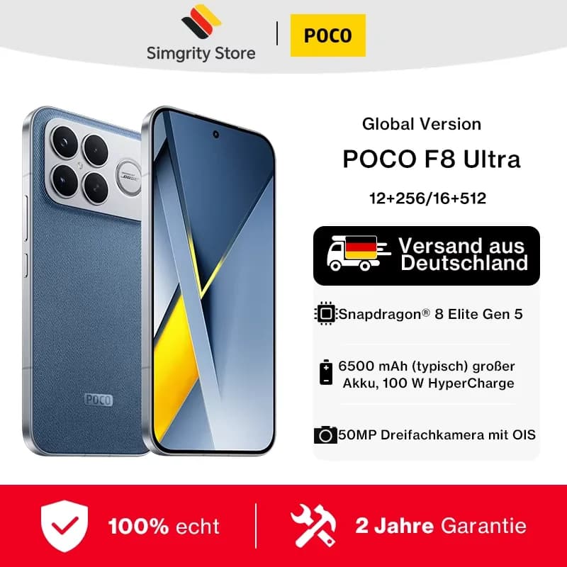 Wereldwijde versie POCO F8 Ultra Snapdragon 8 Elite Gen 5-smartphone 6,9 inch 120 Hz POCO HyperRGB AMOLED-scherm 6500 mAh-batterij 100 W HyperCharge