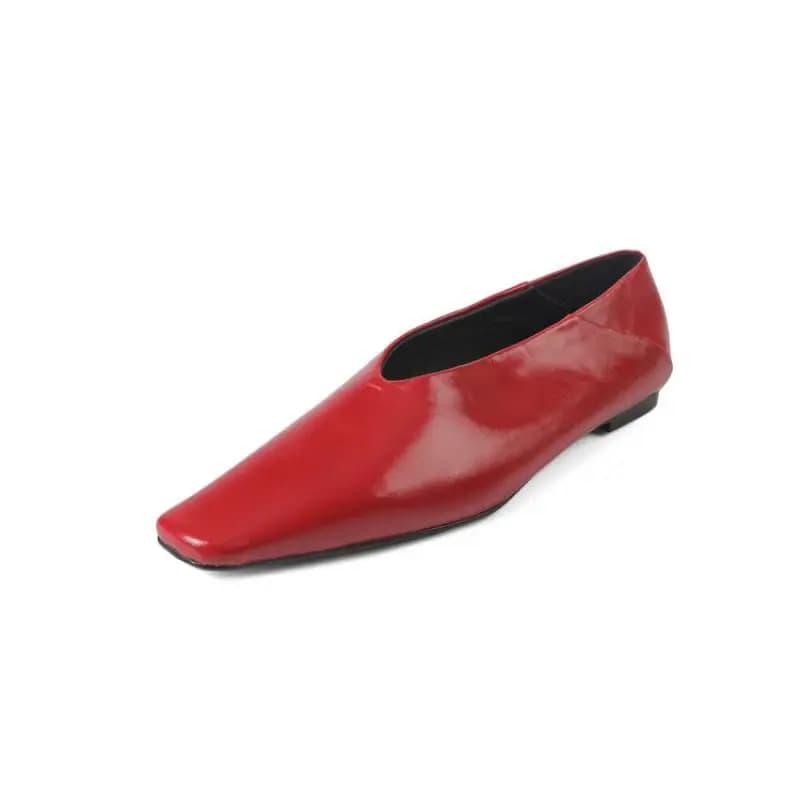 2023 Lente/Zomer Nieuwe Stijl Retro Rode Ondiepe Vierkante Neus Lage Hak Schoenen Voor Vrouwen Eenvoudige Woon-werkverkeer Elegante Slip-On Platte