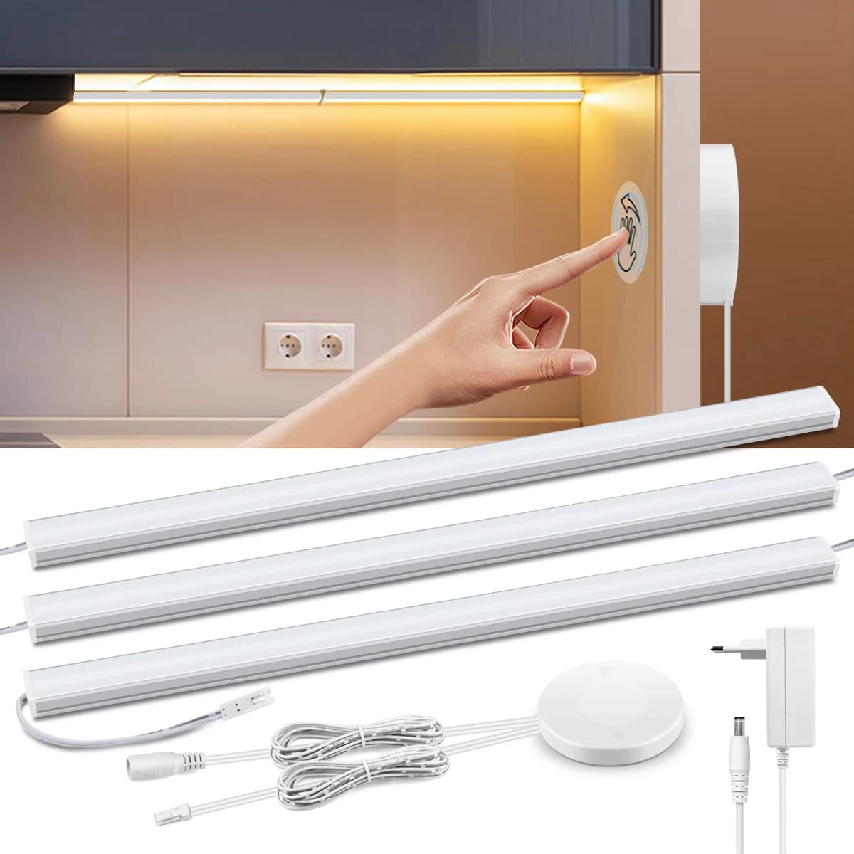 Doordringbare houten aanraaksensor Dimbare LED-verlichting Bewegingssensor Onder kast Keukenlicht Aluminium barlamp Garderobeplank Deco