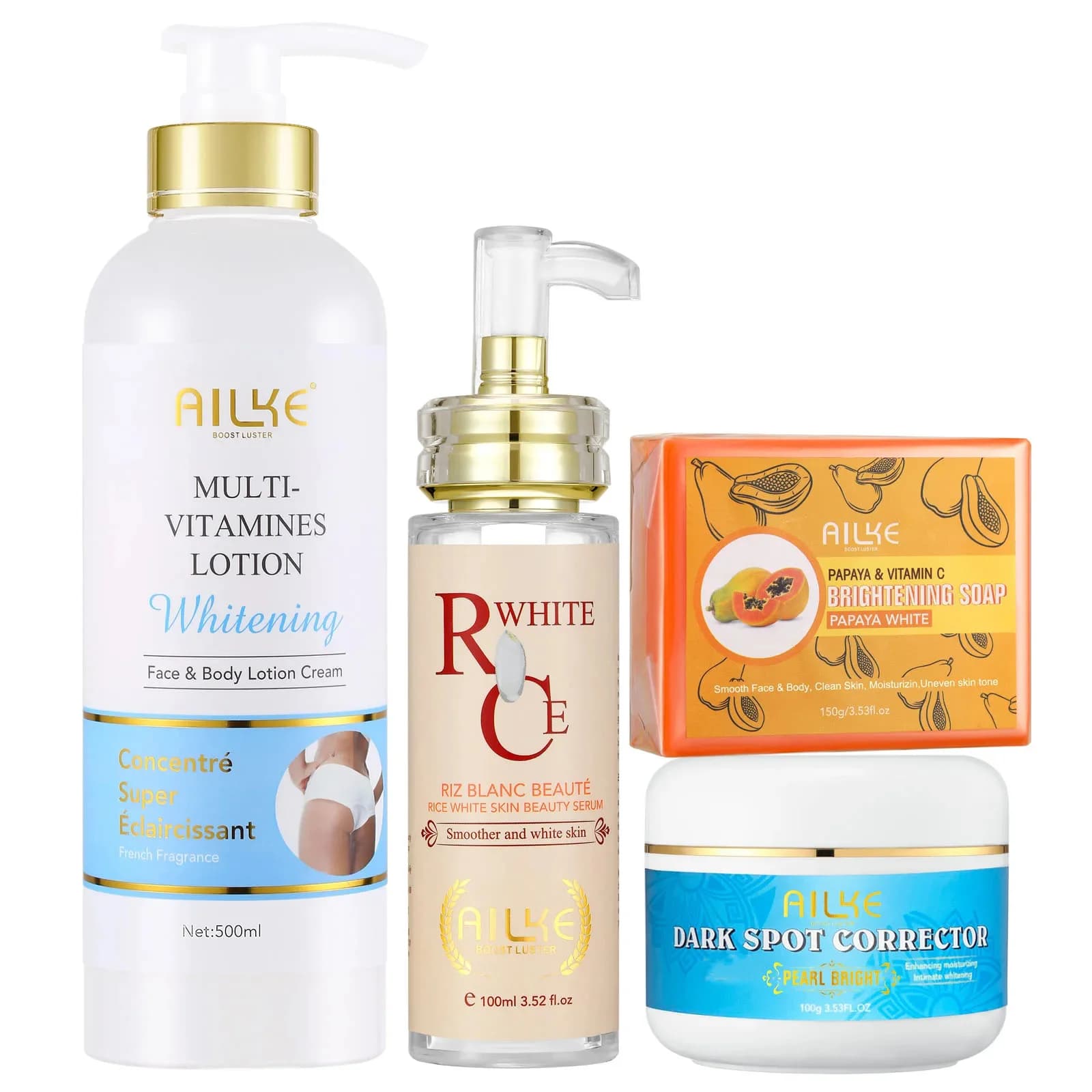 AILKE Natuurlijke Multi-Vitamine Lightening Huidverzorgingsset, Hydrateren, Zelfs Toning, Verwijderen Donkere en Witte Vlekken, Schone en Gladde Huid