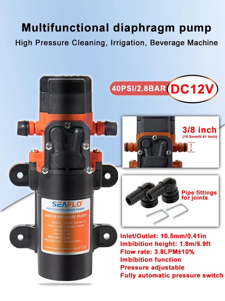 DC12V 40PSI Camper Booster Membraanpomp Boot zelfaanzuigende Pomp, Hogedrukreiniging, Irrigatie, Drankmachine