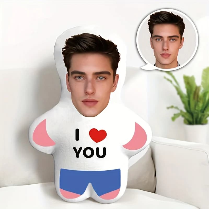 Gepersonaliseerde 'Ik hou van jou' mini pluche pop met foto, perfect cadeau voor koppels, zacht polyester