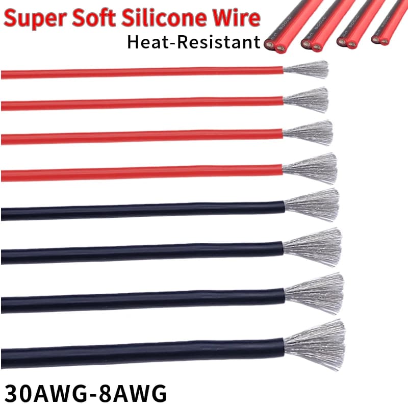 Zachte siliconen kabel Rood Zwart Auto-accu Autobedrading 30 28 26 24 22 20 18 16 14 12 10 8AWG Hittebestendige elektrische draad