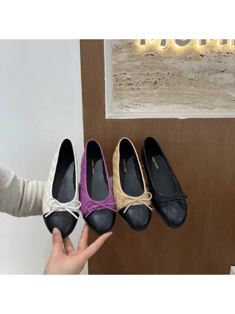 Nieuwe kleurblok dames enkellaarsjes platte pumps met ronde neus