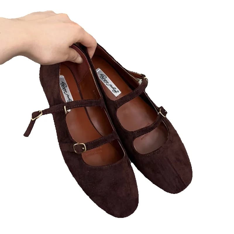 2025 Vrouwen Platte Schoenen Mode Ronde Neus Dames Casual Jurk Rood Bruin Mary Jane Schoenen Zachte Platte Hak Outdoor Enkele Schoenen Nieuw