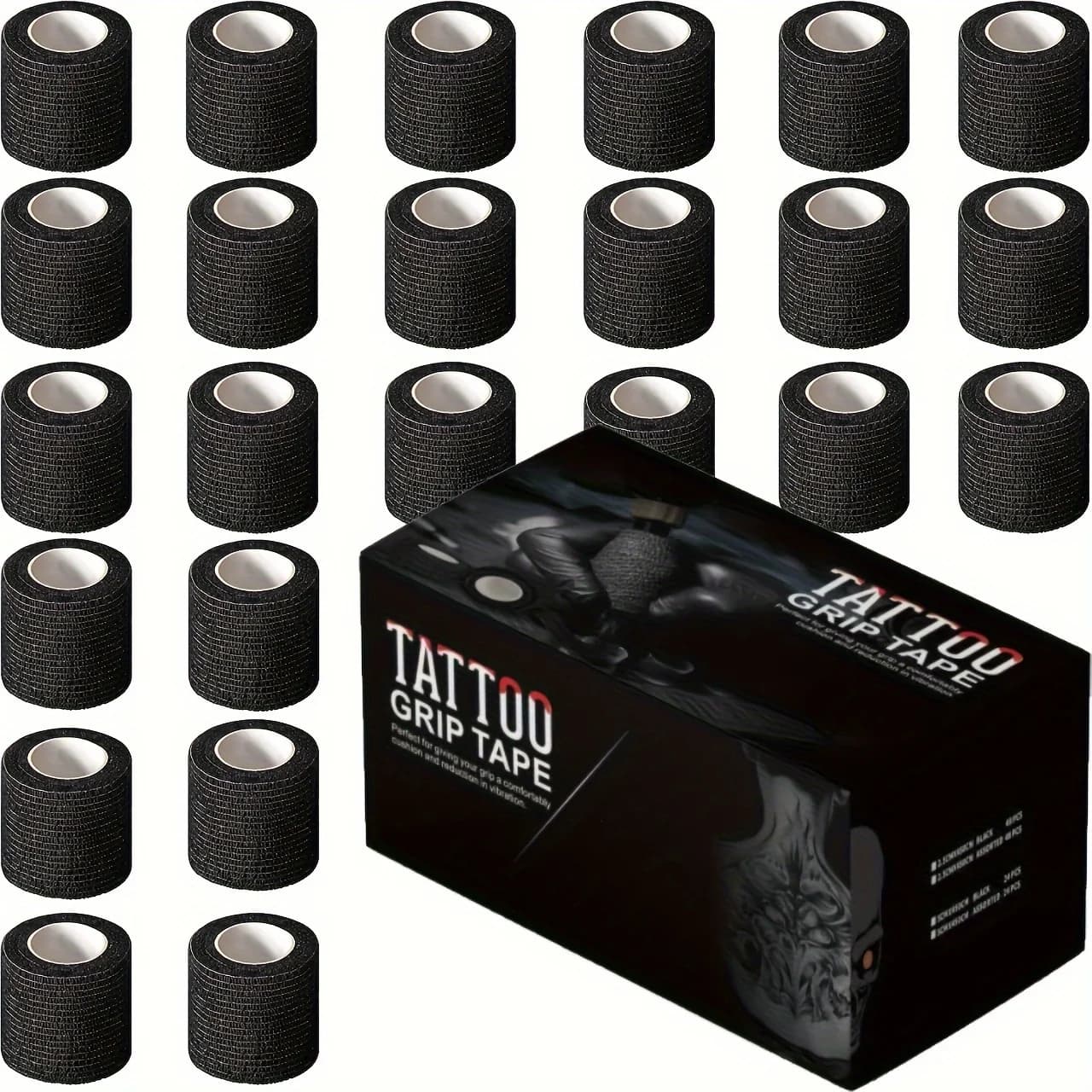 3/6/12/24/48 PCS Tattoo Grip Cover Wrap Wegwerp Zwarte Bandage voor Tattoo Grip Bandage Machine Tape Buis Accessoires