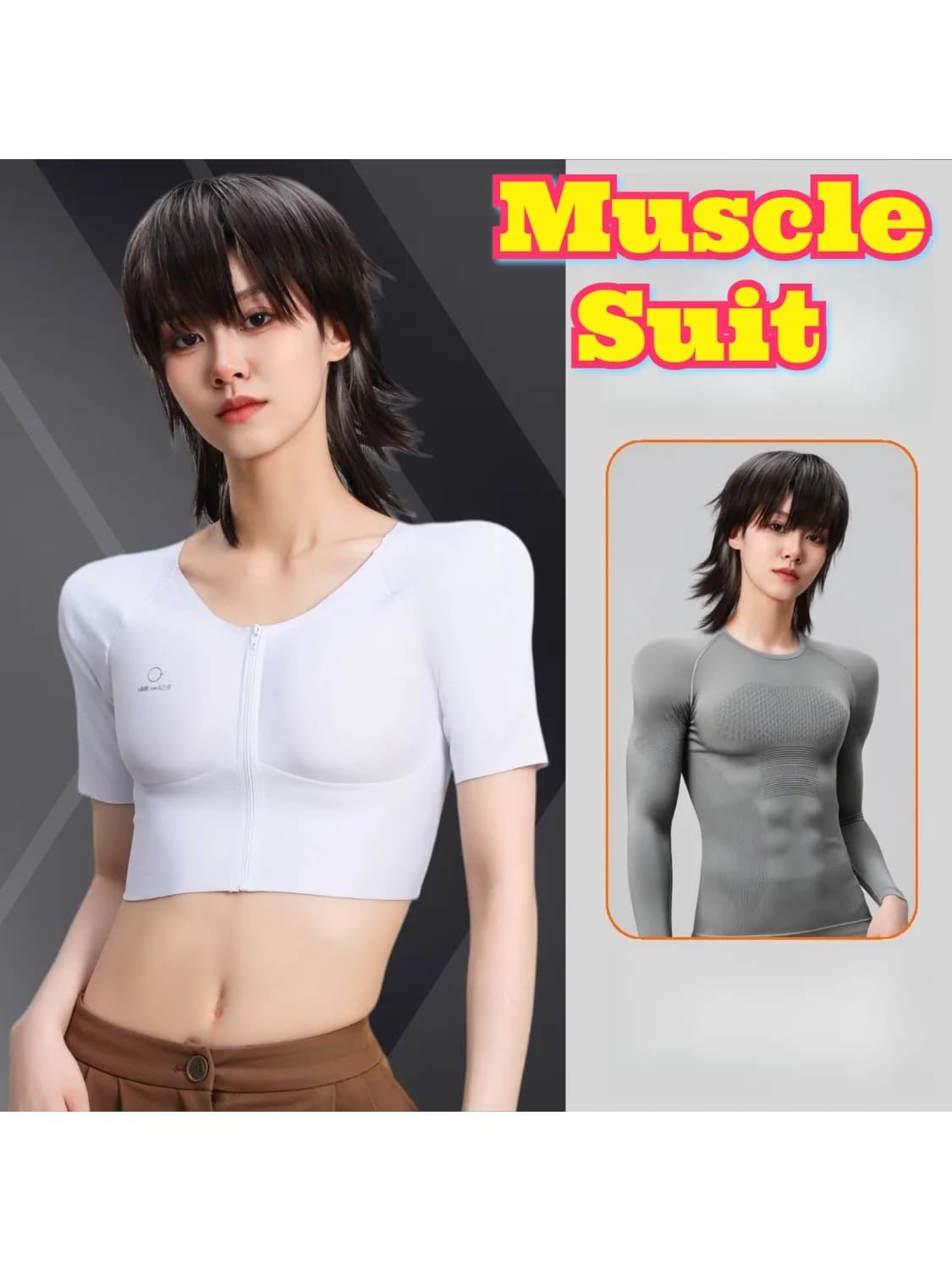 Spierpak Bodybuildingkostuum Korte mouw Naadloze borstbindende platte compressie Realistische spierverbetering Dunne inzetstuk