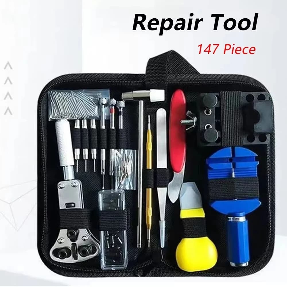 147-delige horloge-openings- en reparatieset, horlogekast-reparatieopener, band-schakel-opbergtas, schroevendraaier, horlogemaker-reparatieset