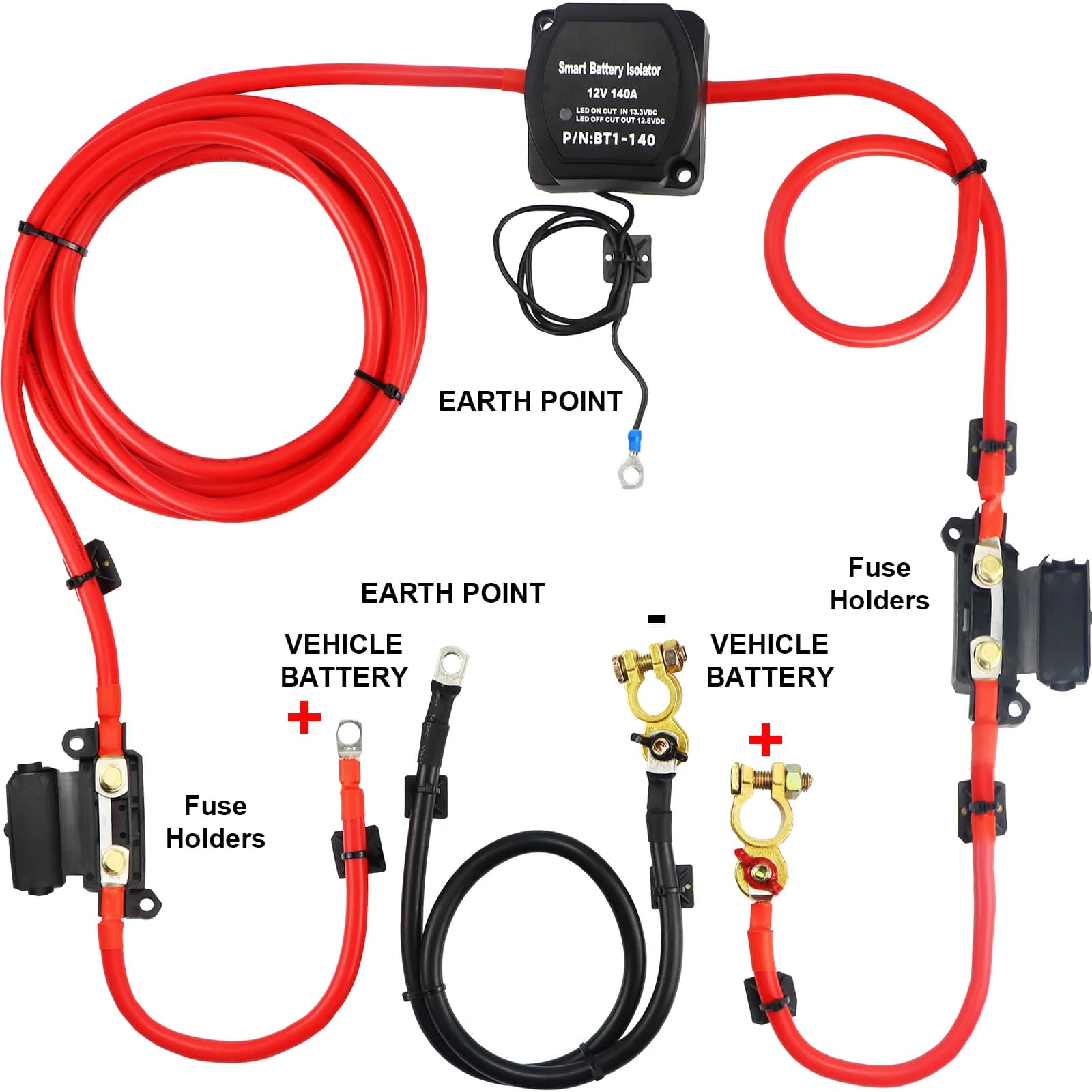 SucceBuy Split Laadrelais Kit Spanningsdetectierelais Professioneel 12V 140AMP 2/4/5/6 mtr Batterijkabel voor ATV's UTV's Campers Camping