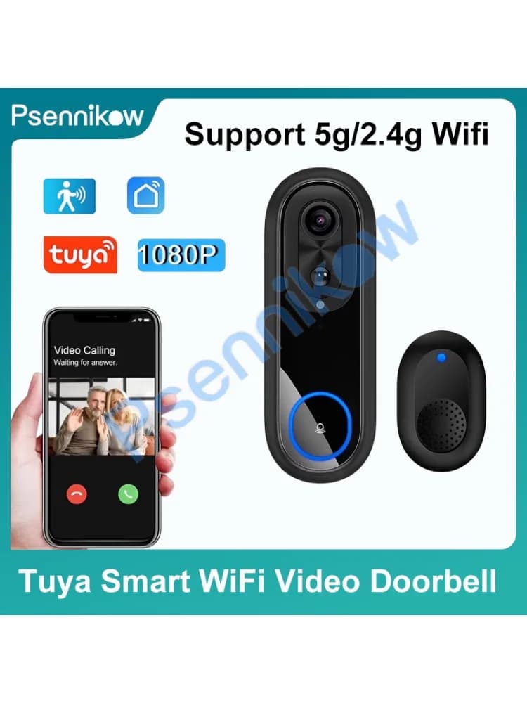 WiFi Video Deurbel 5G 2.4G 1080P Draadloze Bel Tuya APP Smart Intercom Camera IP65 Waterdichte Ring Bell met 7000mAh Batterij