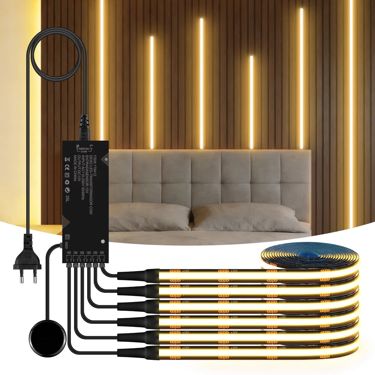 Walnoothout Grille Akoestisch Gordijn Wandpaneel LED Light Strip Zwart PCB COB Kit Touch Dimbaar Voor Kast TV Backlight Decor
