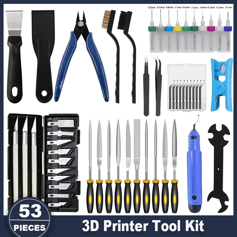 3D-printer gereedschapsset, 53 stuks 3D-printeraccessoires voor alle FDM/SLA-printers inclusief mondstukreinigingsgereedschap, verwijderingsschrapers,